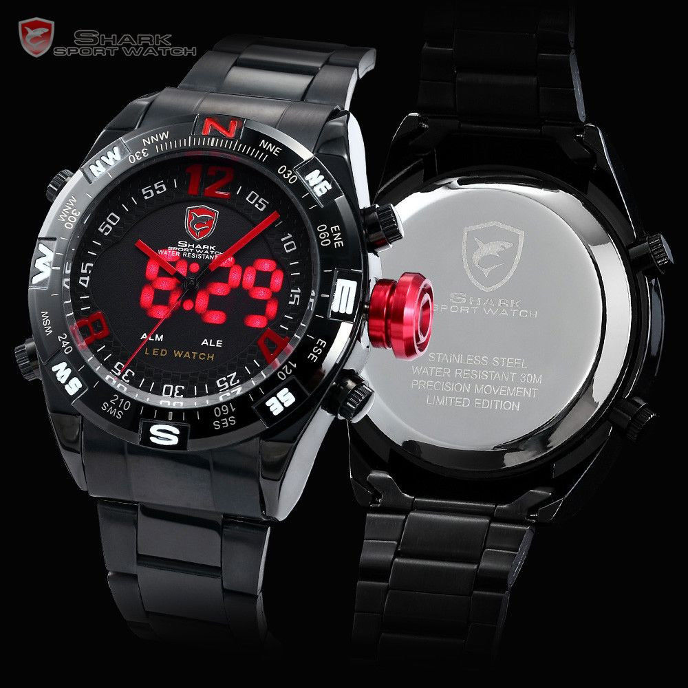 Hodinky SHARK BLACK RED LED 